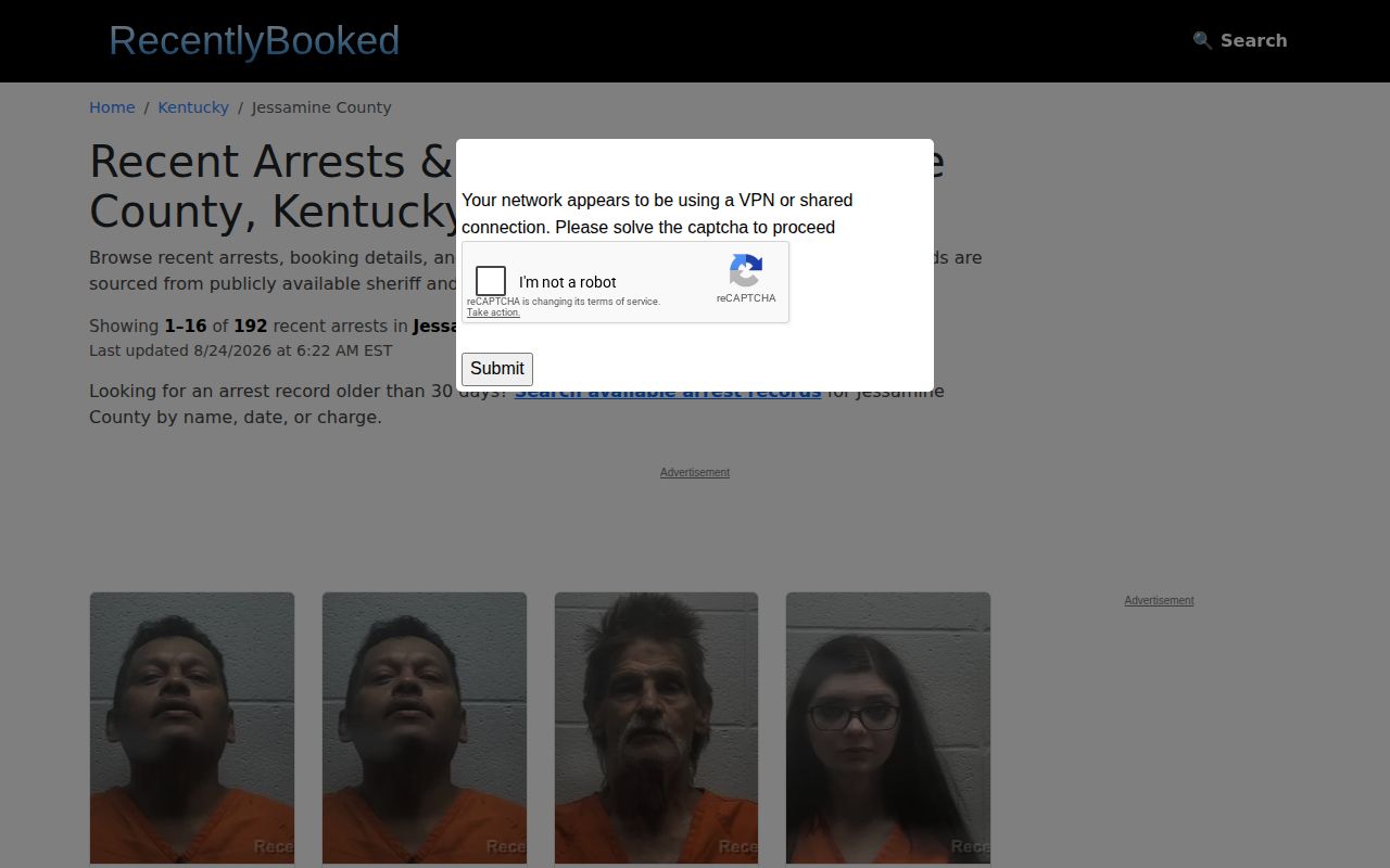 Unofficial RecentlyBooked Jessamine County mugshot news index